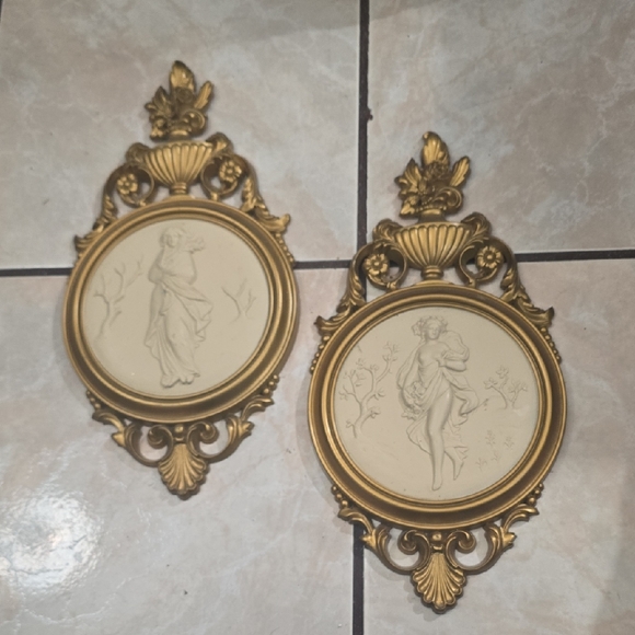syroco inc Other - Vintage Syroco Neoclassical Gold Wall Plaques Set of 2 | Classical Lady Reliefs